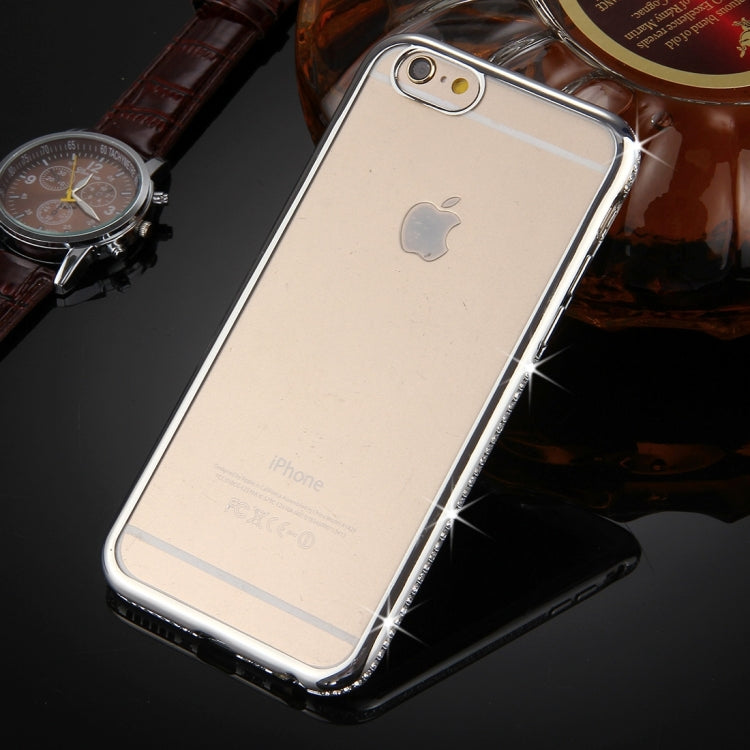 For  iPhone 8 & 7  Electroplating Diamond Encrusted Transparent Soft TPU Protective Cover Case(Silver)