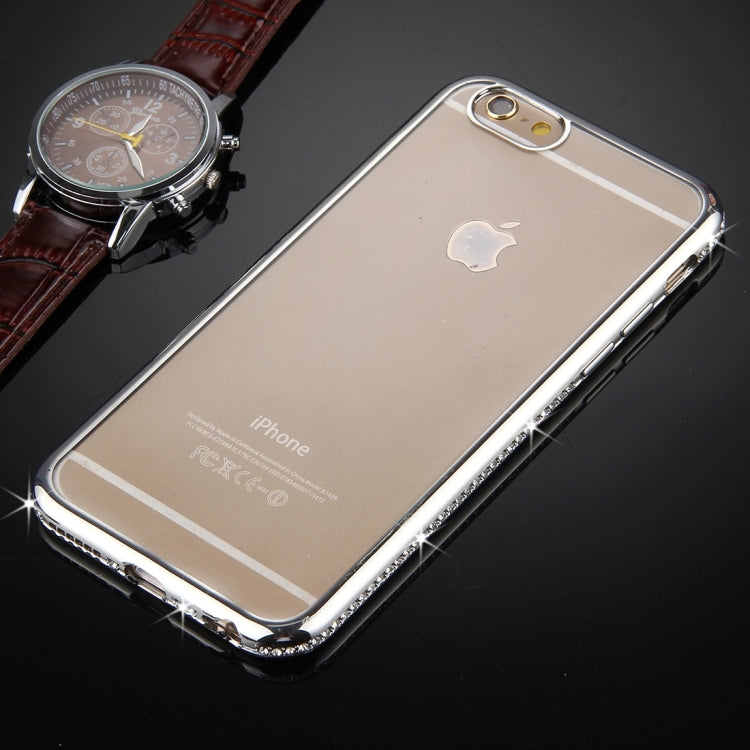For  iPhone 8 & 7  Electroplating Diamond Encrusted Transparent Soft TPU Protective Cover Case(Silver)