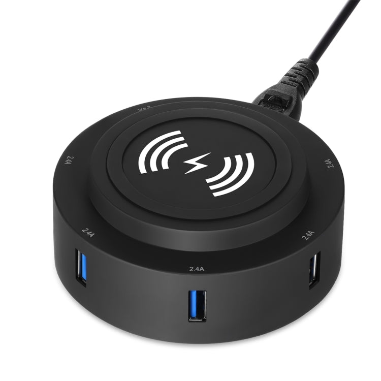 30W 6A 6 USB Ports Quick Charger + Wireless Charger, US Plug For iPhone, Galaxy, Huawei, Xiaomi, LG, HTC and Other QI Standard Smart Phones (Black)