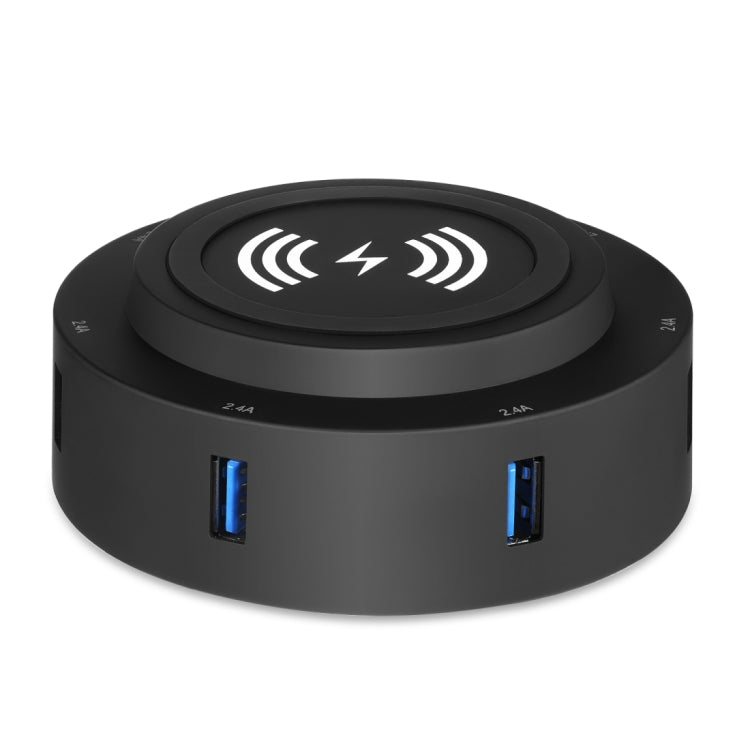30W 6A 6 USB Ports Quick Charger + Wireless Charger, US Plug For iPhone, Galaxy, Huawei, Xiaomi, LG, HTC and Other QI Standard Smart Phones (Black)