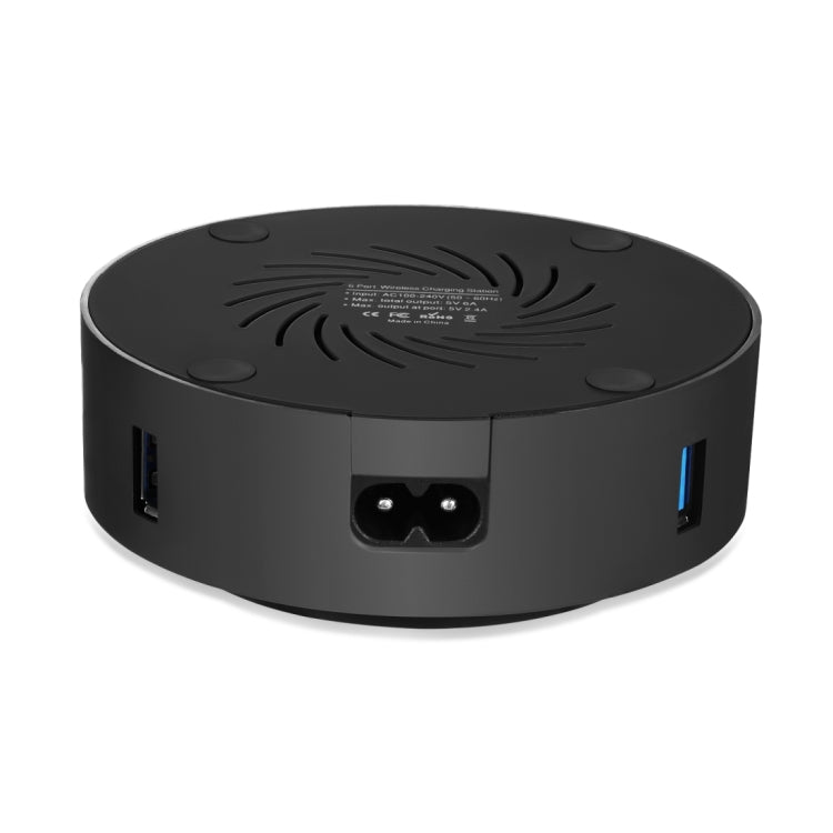 30W 6A 6 USB Ports Quick Charger + Wireless Charger, US Plug For iPhone, Galaxy, Huawei, Xiaomi, LG, HTC and Other QI Standard Smart Phones (Black)