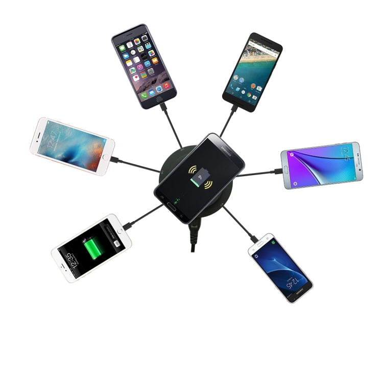 30W 6A 6 USB Ports Quick Charger + Wireless Charger, US Plug For iPhone, Galaxy, Huawei, Xiaomi, LG, HTC and Other QI Standard Smart Phones (Black)