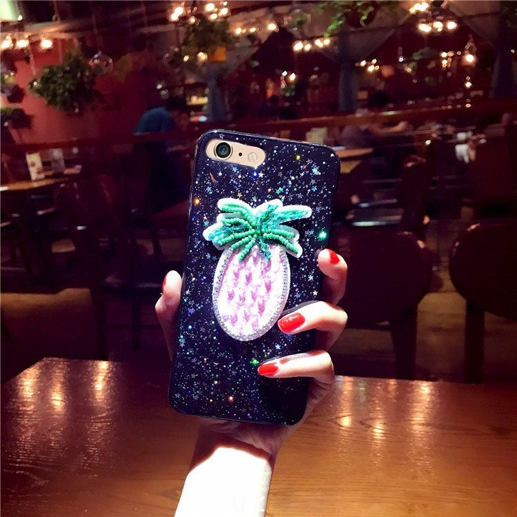 For  iPhone 8 & 7  Glitter Powder Embroidery Pineapple Pattern Protective Back Cover Case