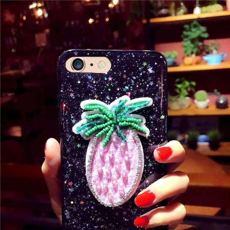 For  iPhone 8 & 7  Glitter Powder Embroidery Pineapple Pattern Protective Back Cover Case