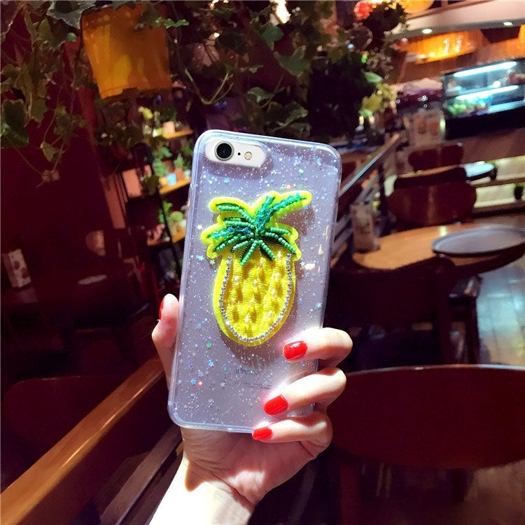 For  iPhone 8 & 7  Glitter Powder Embroidery Pineapple Pattern Protective Back Cover Case