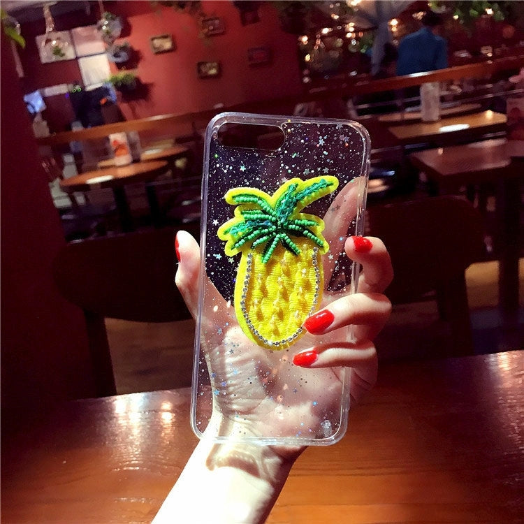 For  iPhone 8 & 7  Glitter Powder Embroidery Pineapple Pattern Protective Back Cover Case