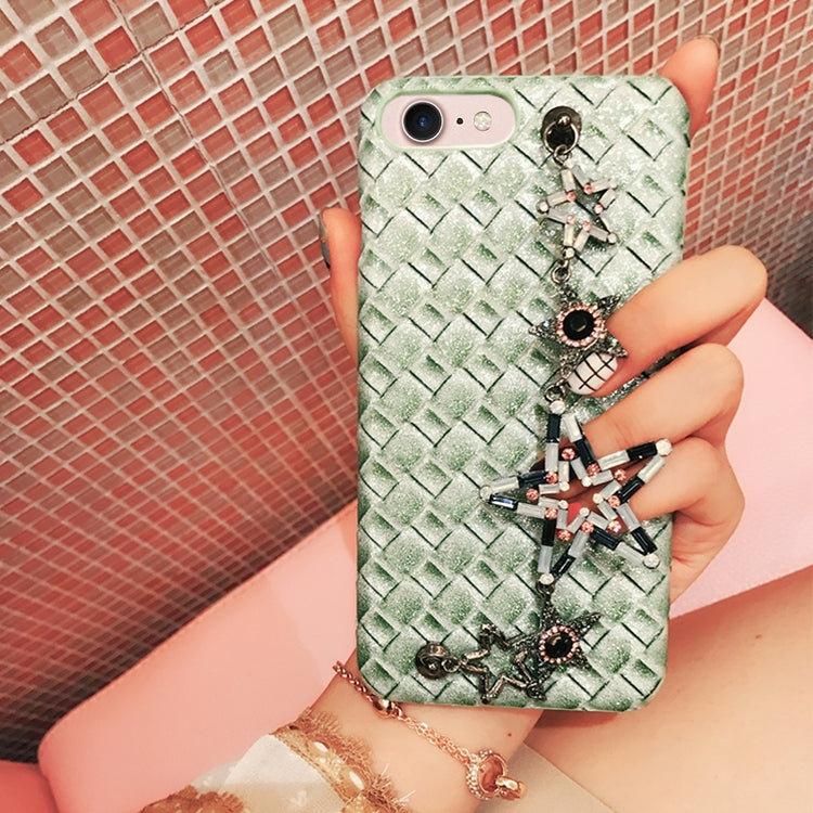 For  iPhone 8 & 7  Knit Texture Glitter Powder Protective Back Cover Case with Hand Chain (Green)