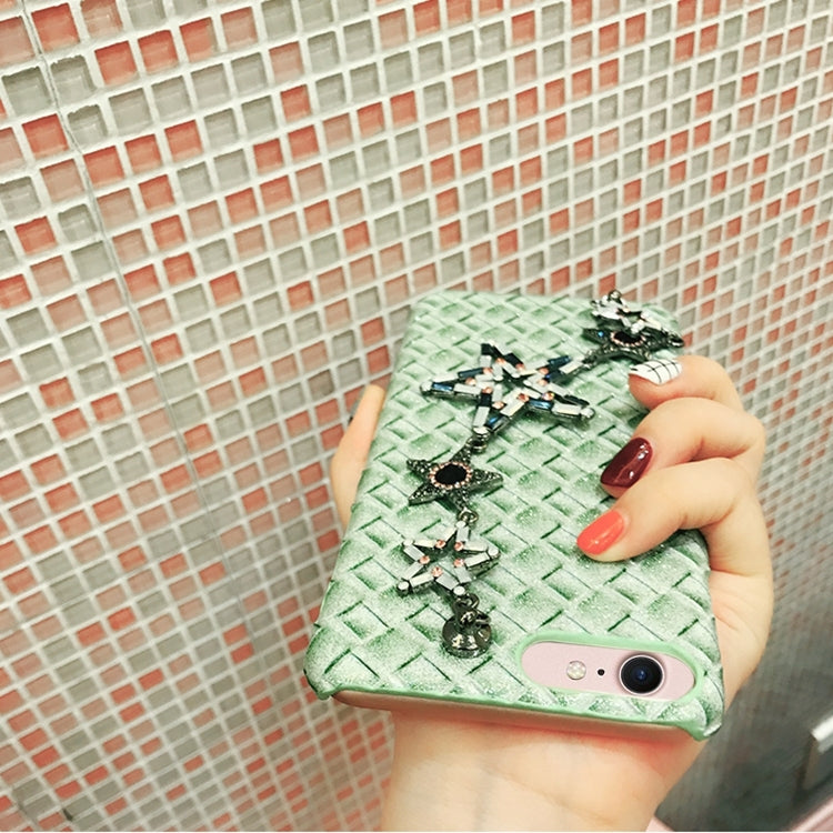 For  iPhone 8 & 7  Knit Texture Glitter Powder Protective Back Cover Case with Hand Chain (Green)