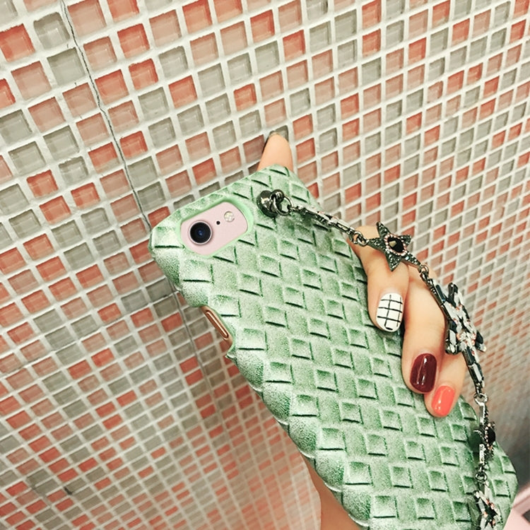 For  iPhone 8 & 7  Knit Texture Glitter Powder Protective Back Cover Case with Hand Chain (Green)
