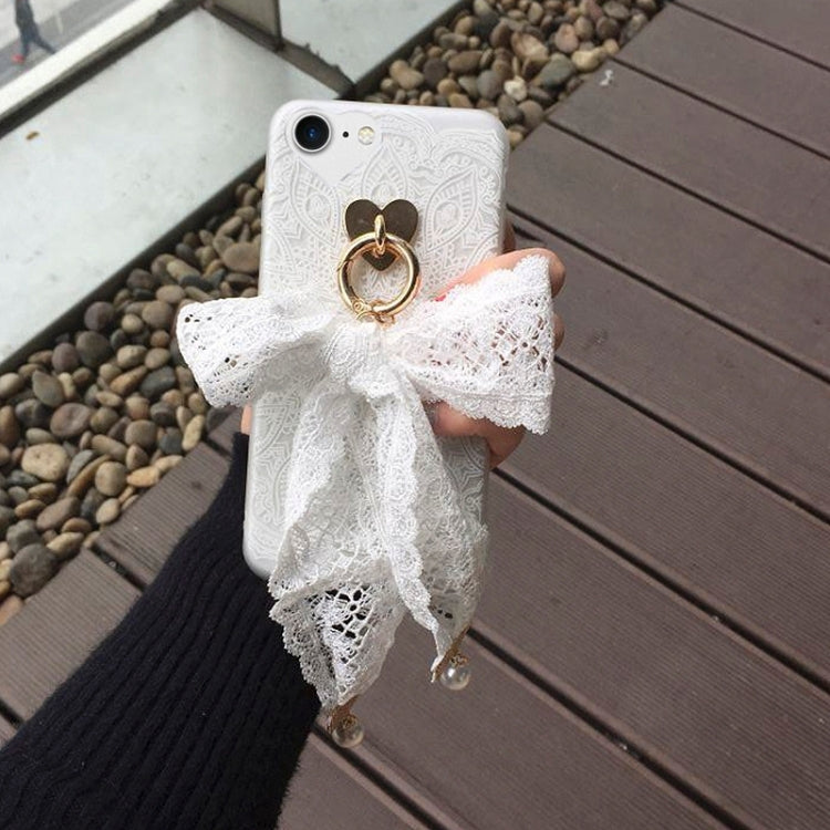 For  iPhone 8 & 7  Lace Bowknot Chain Shockproof Protective Back Cover Case (White)