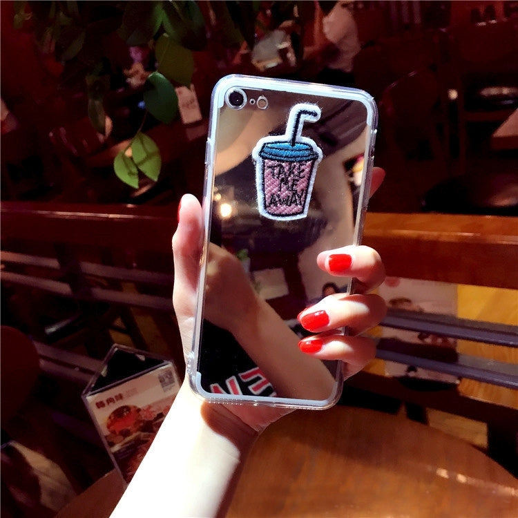 For  iPhone 8 & 7  Mirror Embroidery Drink Bottle Full Coverage Shockproof Protective Back Cover Case
