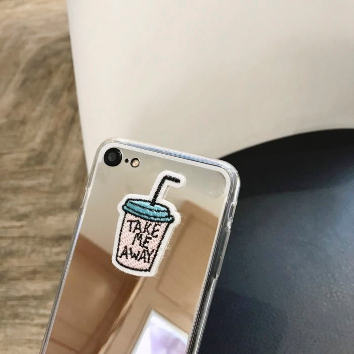 For  iPhone 8 & 7  Mirror Embroidery Drink Bottle Full Coverage Shockproof Protective Back Cover Case