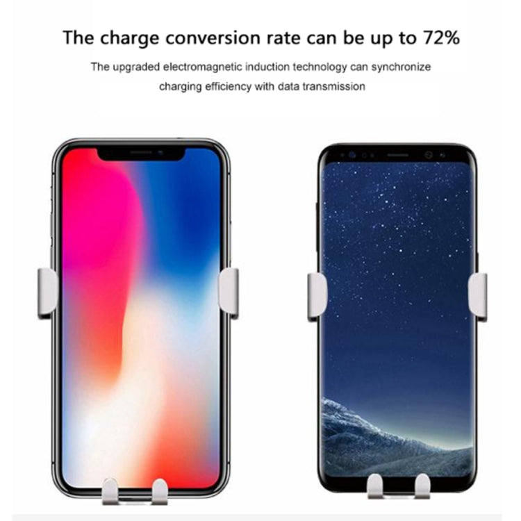 YAOMAISI 5V 1.5A Aluminum Alloy + ABS Gravity Holder Clamp Car Air Outlet Vent Fast Wireless Charger, For iPhone, Galaxy, Sony, Lenovo, HTC, Huawei, and other Smartphones