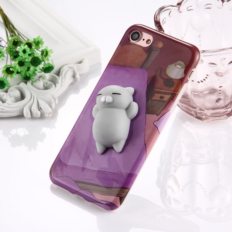 For  iPhone 8 & 7  3D Lovely Cat Pattern Squeeze Relief IMD Workmanship Squishy Dropproof Protective Back Cover Case
