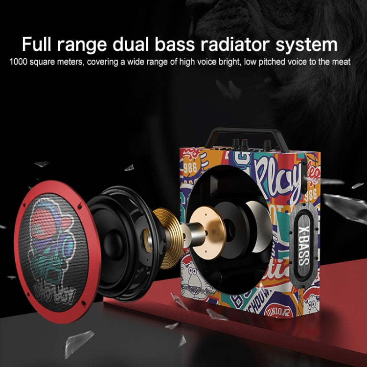 M10 Subwoofer Bluetooth Speaker, Support Cancellation of Original Sound & Independent Reverberation Adjustment & Wired / Wireless Microphone Amplification & FM & Recording & Remote Control & 3.5mm AUX