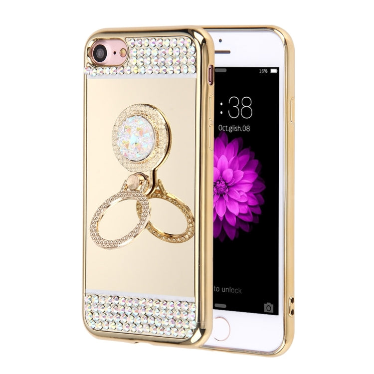 For  iPhone 8 & 7  Diamond Encrusted Electroplating Mirror Protective Cover Case with Hidden Ring Holder