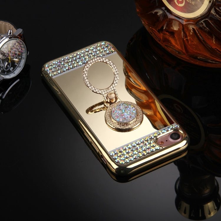 For  iPhone 8 & 7  Diamond Encrusted Electroplating Mirror Protective Cover Case with Hidden Ring Holder