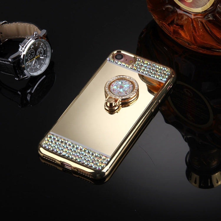 For  iPhone 8 & 7  Diamond Encrusted Electroplating Mirror Protective Cover Case with Hidden Ring Holder