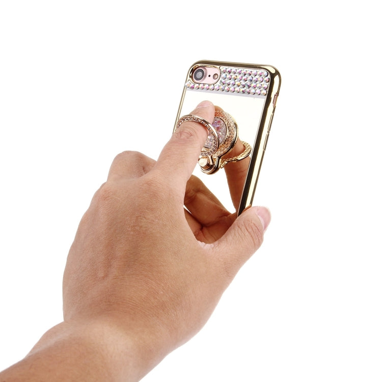 For  iPhone 8 & 7  Diamond Encrusted Electroplating Mirror Protective Cover Case with Hidden Ring Holder