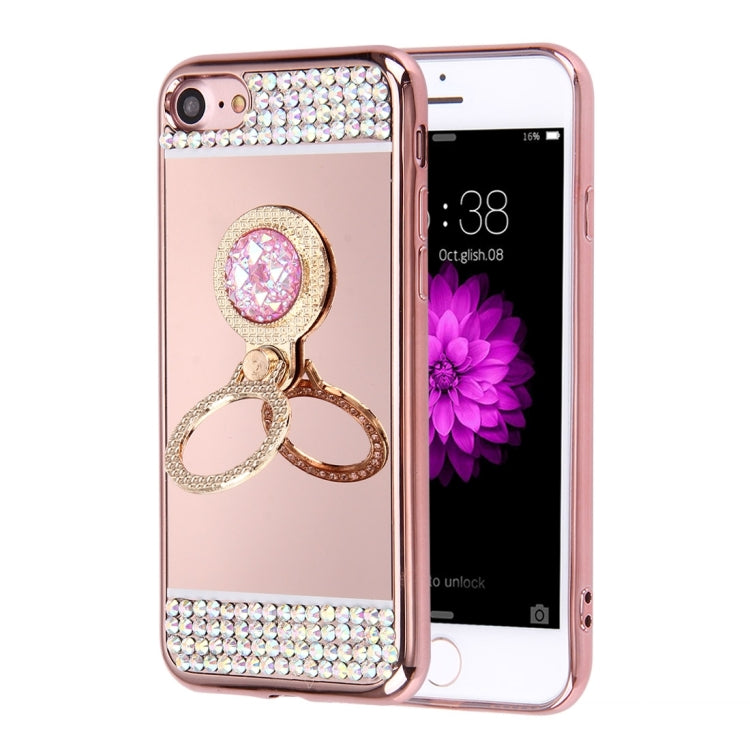 For  iPhone 8 & 7  Diamond Encrusted Electroplating Mirror Protective Cover Case with Hidden Ring Holder