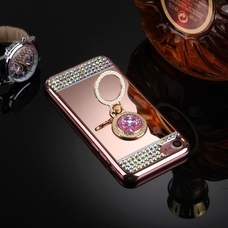 For  iPhone 8 & 7  Diamond Encrusted Electroplating Mirror Protective Cover Case with Hidden Ring Holder