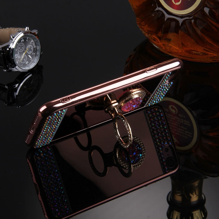 For  iPhone 8 & 7  Diamond Encrusted Electroplating Mirror Protective Cover Case with Hidden Ring Holder