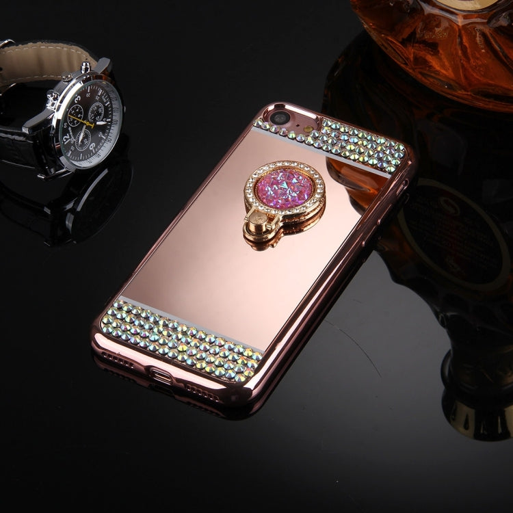 For  iPhone 8 & 7  Diamond Encrusted Electroplating Mirror Protective Cover Case with Hidden Ring Holder