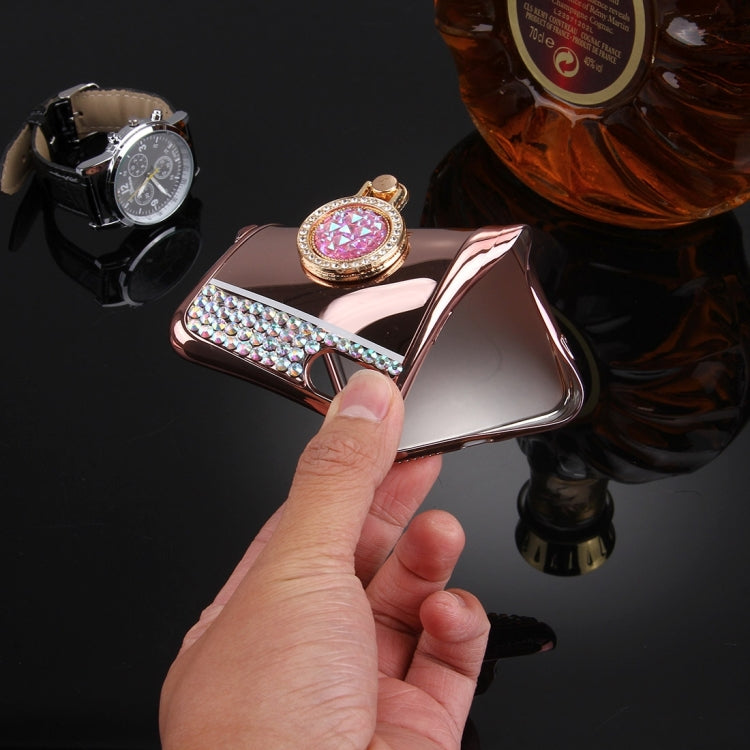 For  iPhone 8 & 7  Diamond Encrusted Electroplating Mirror Protective Cover Case with Hidden Ring Holder