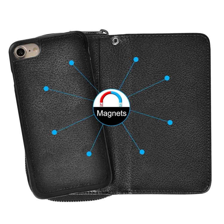 For  iPhone 8 & 7  Separable Litchi Texture Zipper Horizontal Flip Leather Case with Card Slots & Wallet & Photo Frame & Lanyard