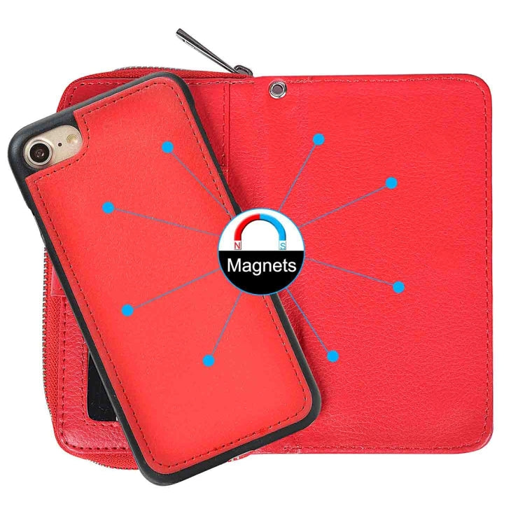 For  iPhone 8 & 7  Separable Litchi Texture Zipper Horizontal Flip Leather Case with Card Slots & Wallet & Photo Frame & Lanyard