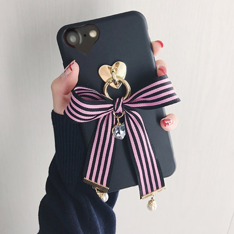 For  iPhone 8 & 7  Bowknot Ribbon Style Soft TPU Protective Back Cover Case with Jewel Pendant