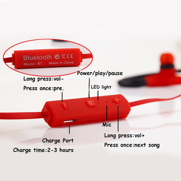 BT-1 Wireless Bluetooth In-ear Headphone Sports Headset with Microphones, for Smartphone, Built-in Bluetooth Wireless Transmission, Transmission Distance: within 10m