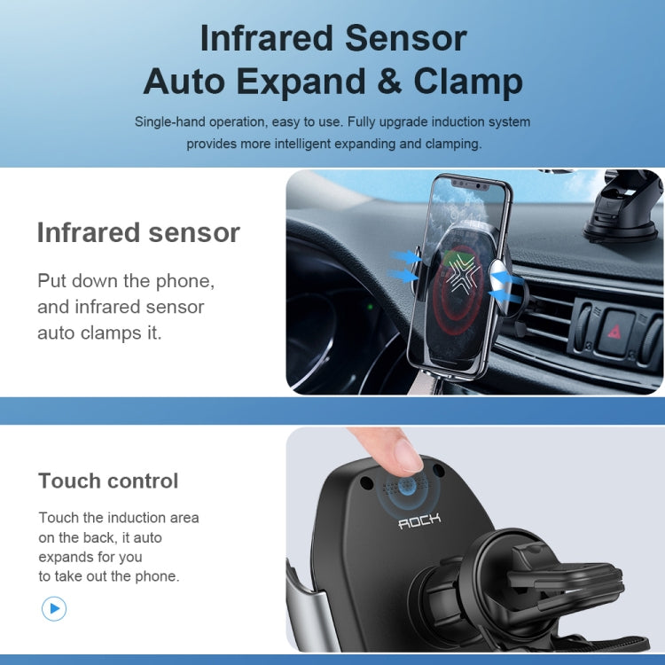 ROCK W28 15W QI Induction Wireless Charging Car Air Outlet Bracket for 4.7-6.5 inch Mobile Phones(Tarnish)