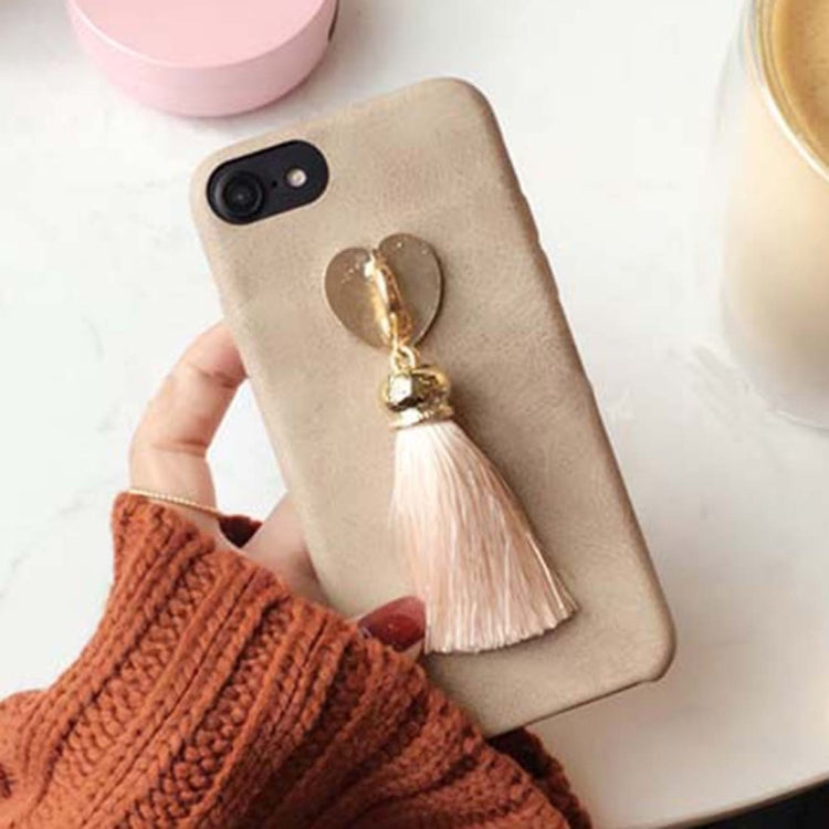 For  iPhone 8 & 7  Crazy Horse Texture PU Leather Protective Back Cover Case with Tassel Pendant(Khaki)