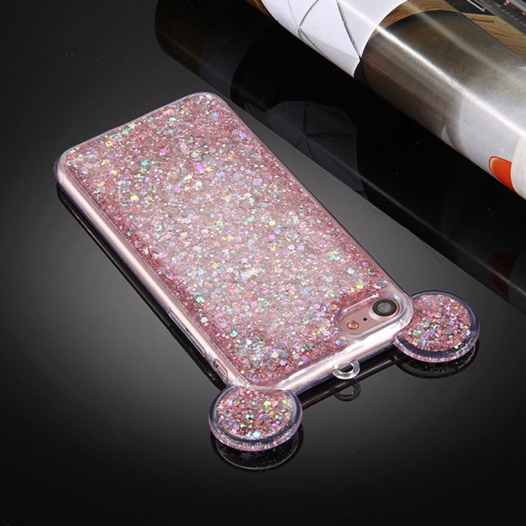 For  iPhone 8 & 7  Glitter Powder Mouse Ear Soft TPU Protective Case with Sling Hole