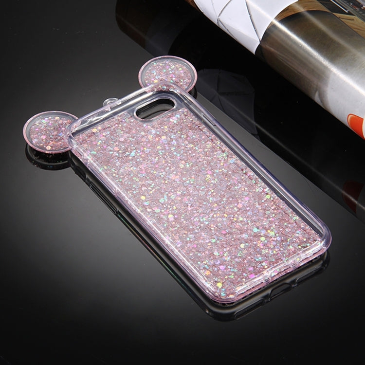 For  iPhone 8 & 7  Glitter Powder Mouse Ear Soft TPU Protective Case with Sling Hole