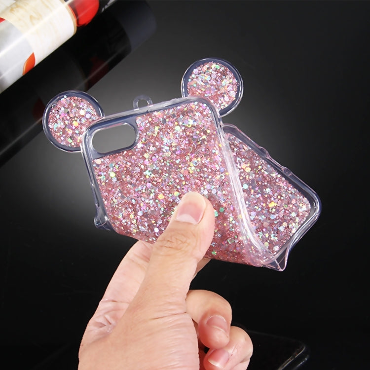 For  iPhone 8 & 7  Glitter Powder Mouse Ear Soft TPU Protective Case with Sling Hole