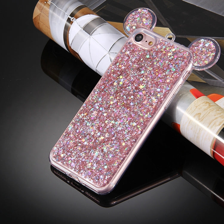 For  iPhone 8 & 7  Glitter Powder Mouse Ear Soft TPU Protective Case with Sling Hole