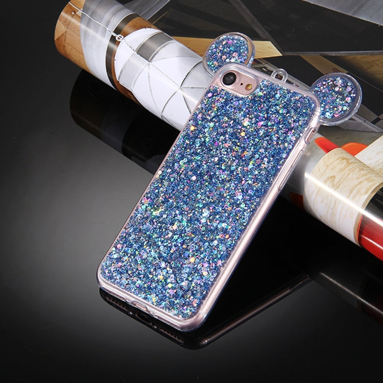 For  iPhone 8 & 7  Glitter Powder Mouse Ear Soft TPU Protective Case with Sling Hole