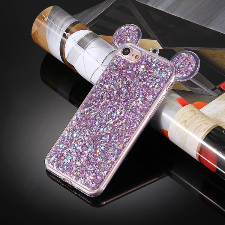 For  iPhone 8 & 7  Glitter Powder Mouse Ear Soft TPU Protective Case with Sling Hole