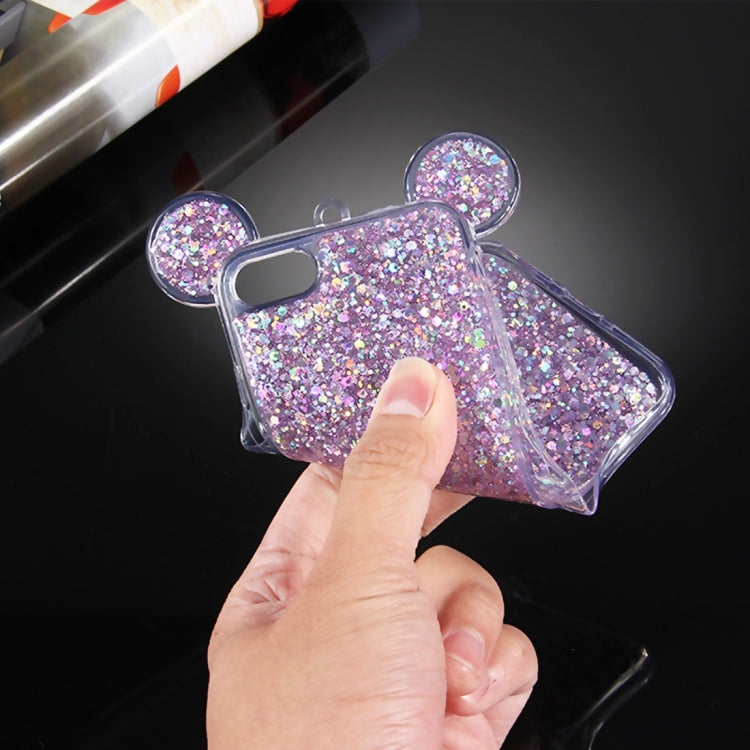 For  iPhone 8 & 7  Glitter Powder Mouse Ear Soft TPU Protective Case with Sling Hole