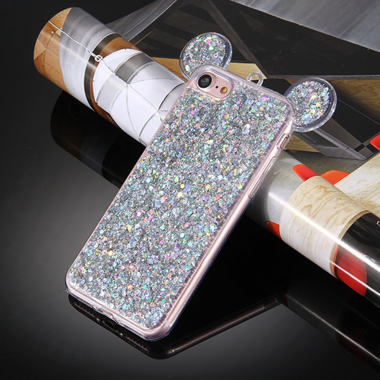 For  iPhone 8 & 7  Glitter Powder Mouse Ear Soft TPU Protective Case with Sling Hole