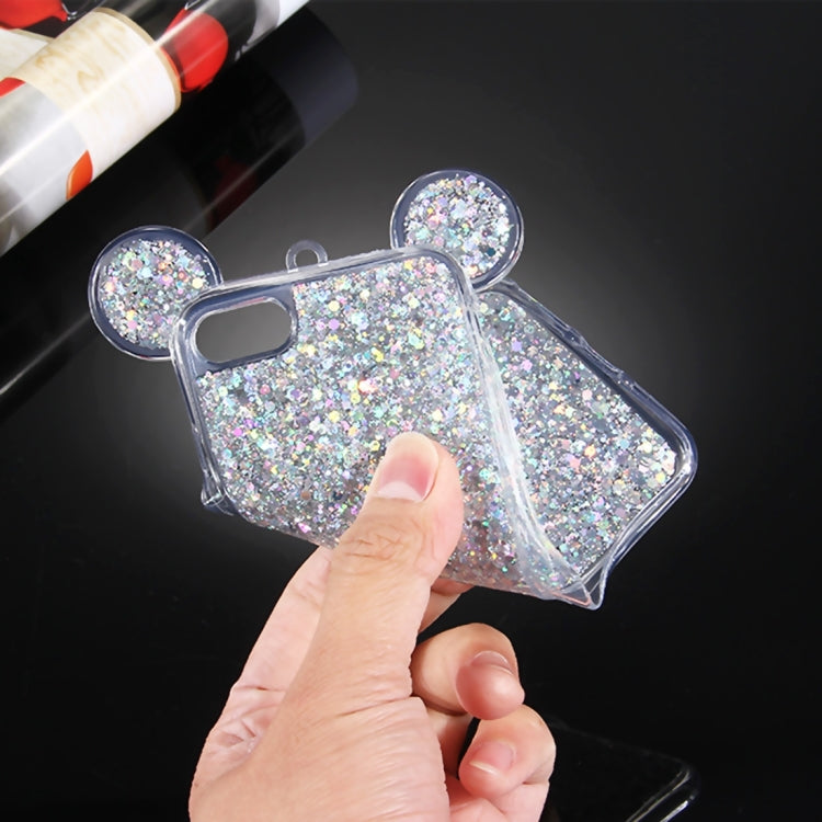 For  iPhone 8 & 7  Glitter Powder Mouse Ear Soft TPU Protective Case with Sling Hole