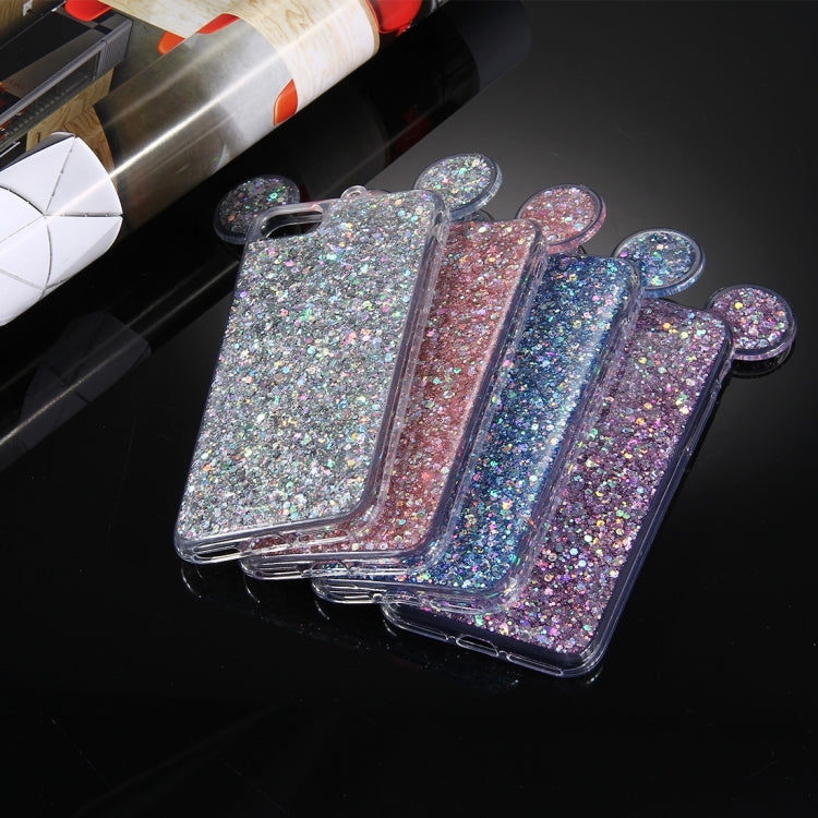 For  iPhone 8 & 7  Glitter Powder Mouse Ear Soft TPU Protective Case with Sling Hole