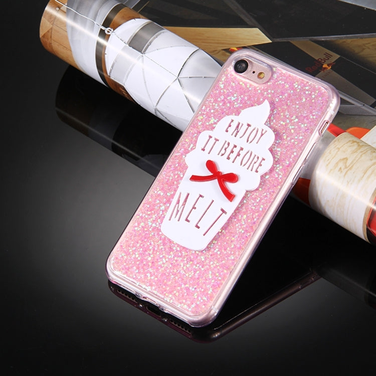 For  iPhone 8 & 7  Glitter Powder Ice Cream Words Pattern Soft TPU Protective Case