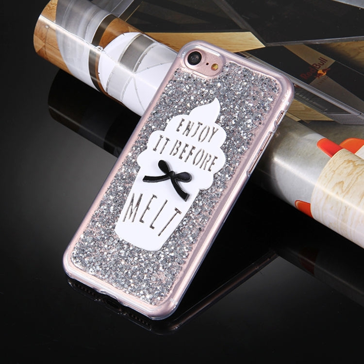 For  iPhone 8 & 7  Glitter Powder Ice Cream Words Pattern Soft TPU Protective Case