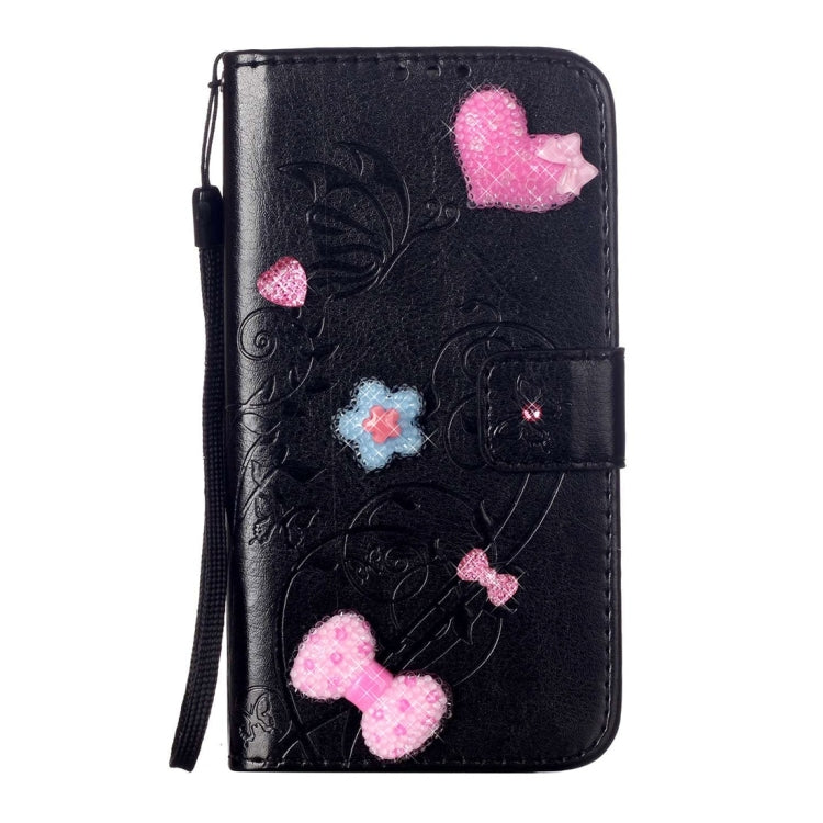 For  iPhone 8 & 7  Heart Diamond Encrusted Flowers Embossing Horizontal Flip Leather Case with Holder & Card Slots & Wallet & Lanyard