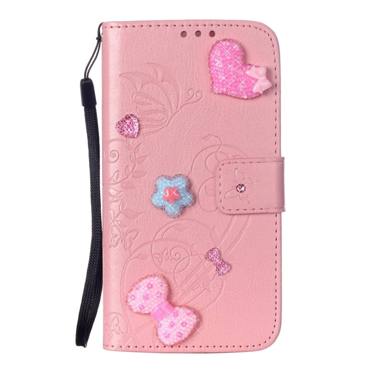 For  iPhone 8 & 7  Heart Diamond Encrusted Flowers Embossing Horizontal Flip Leather Case with Holder & Card Slots & Wallet & Lanyard