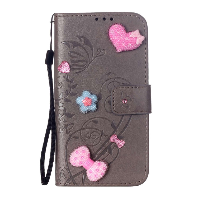 For  iPhone 8 & 7  Heart Diamond Encrusted Flowers Embossing Horizontal Flip Leather Case with Holder & Card Slots & Wallet & Lanyard