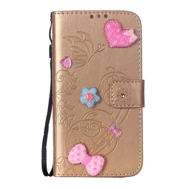 For  iPhone 8 & 7  Heart Diamond Encrusted Flowers Embossing Horizontal Flip Leather Case with Holder & Card Slots & Wallet & Lanyard